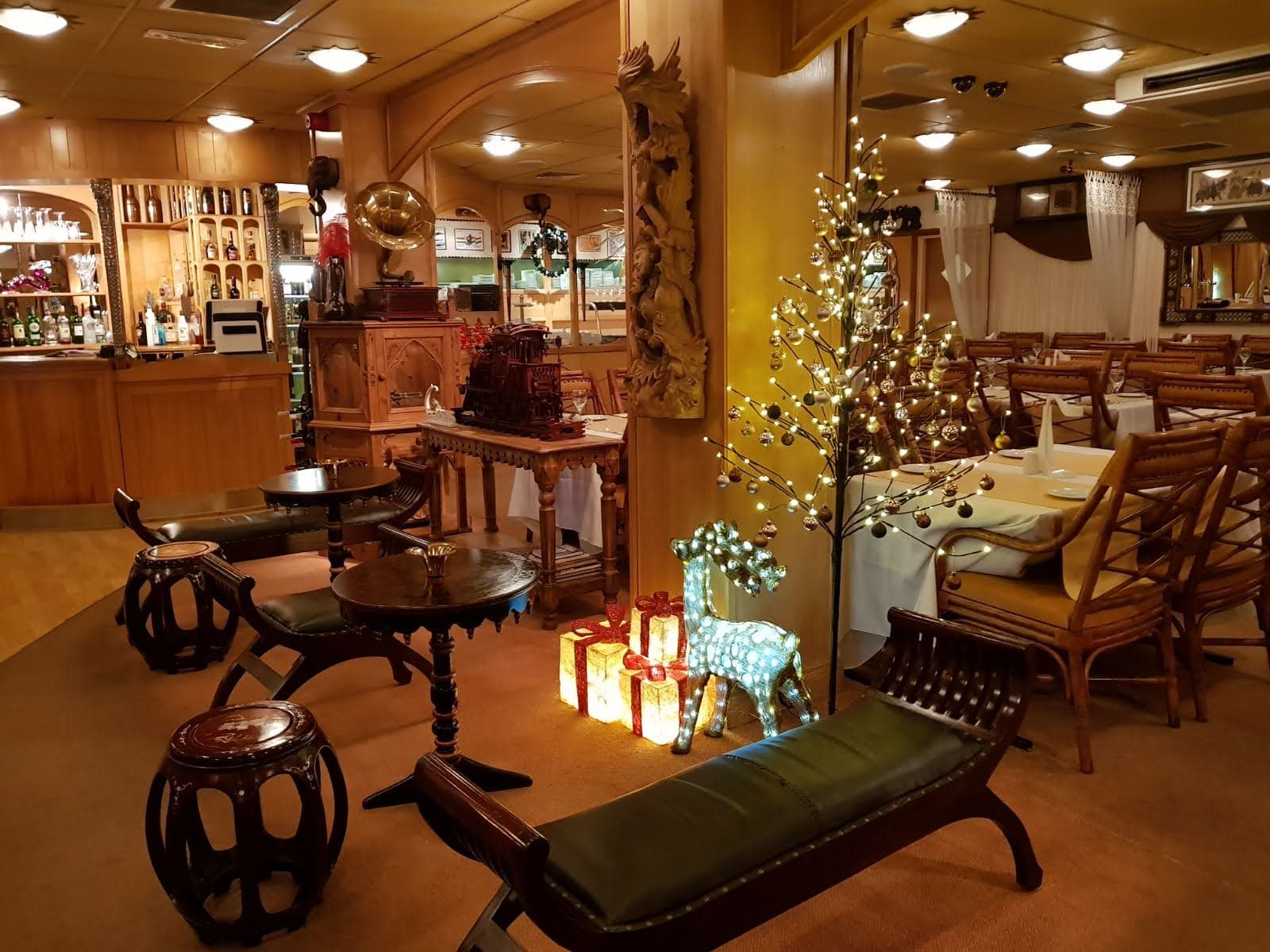 Lounge and bar area with Christmas decorations